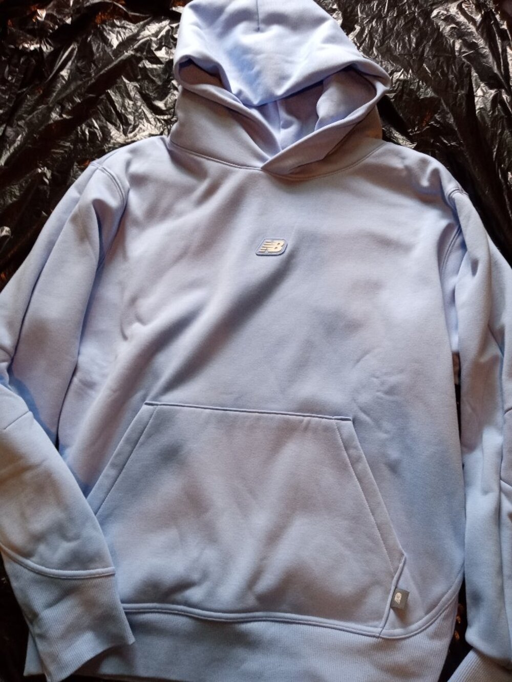 New Balance Heavy Oversized Mens Pullover Hoodie Light Blue Small
